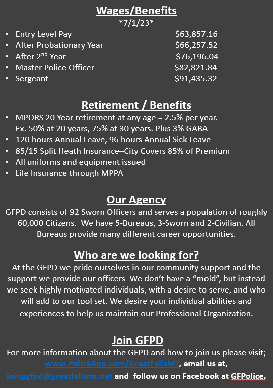 Great Falls Police Department, MT Police Jobs
