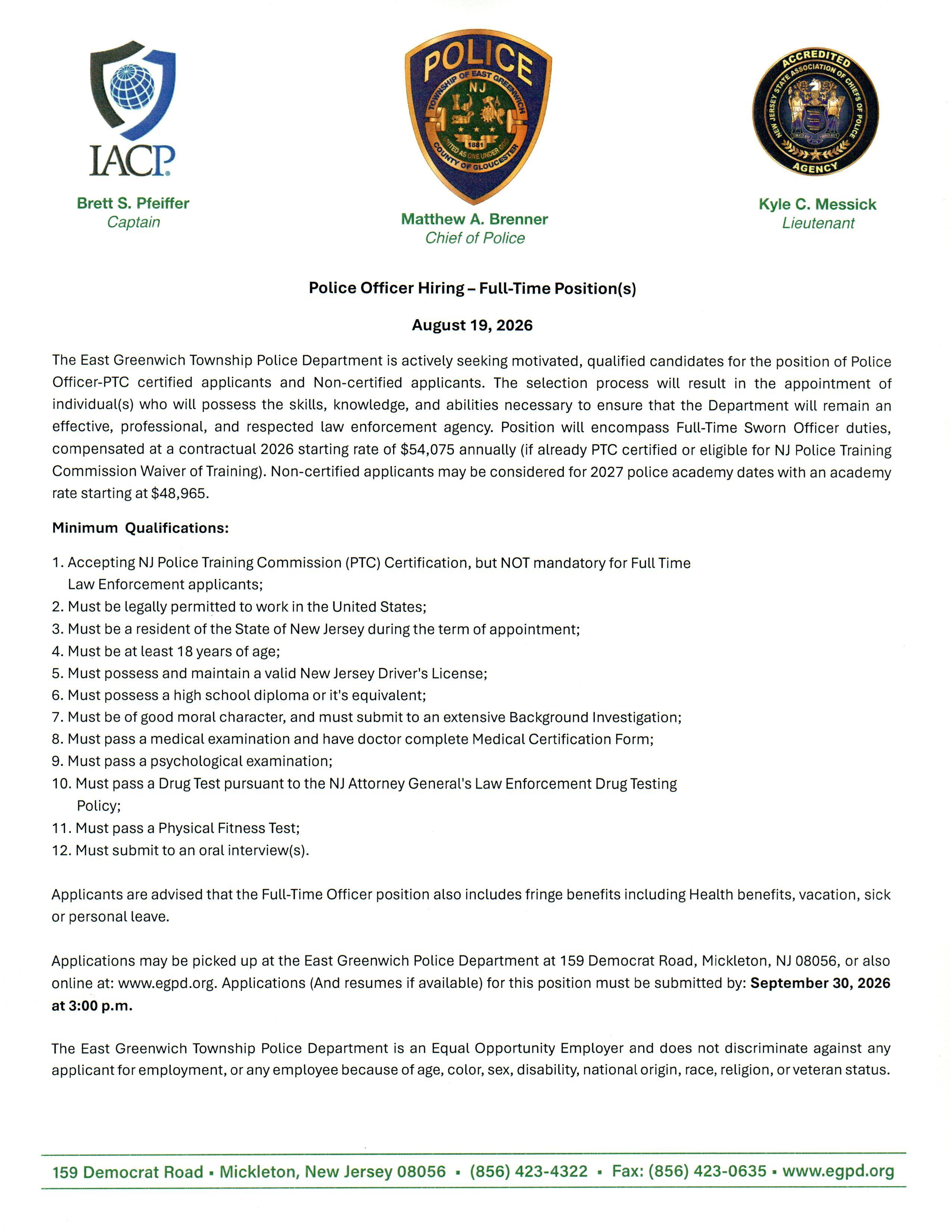 East Greenwich Township Police Department, NJ Police Jobs