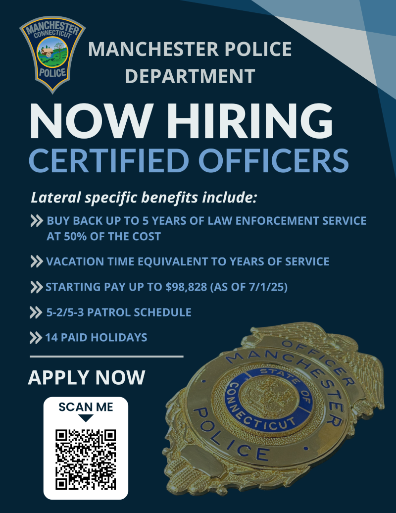 Manchester, CT - Certified Police Officer Job | PoliceApp