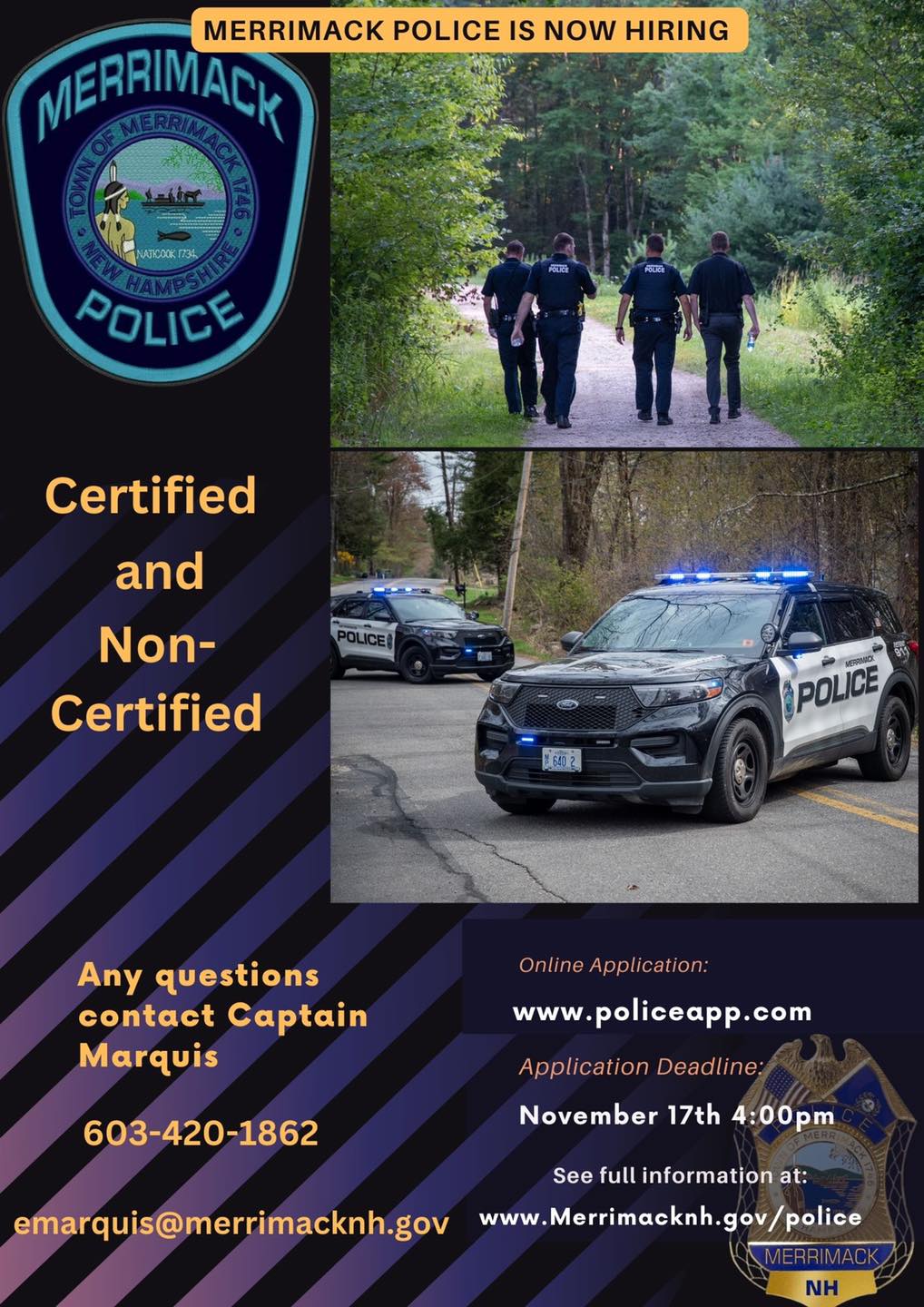 Merrimack, NH Police Jobs Entry Level, Certified PoliceApp