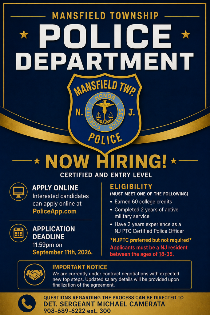 Mansfield Township Police Department (Warren County), NJ Police Jobs