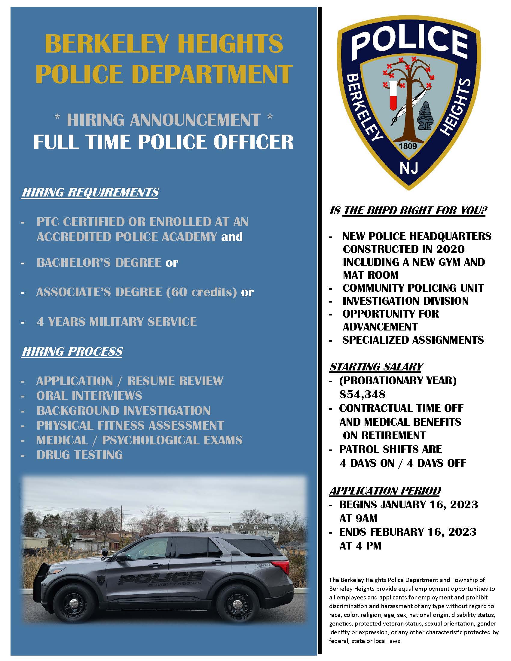 Berkeley Heights, NJ Police Jobs Certified PoliceApp