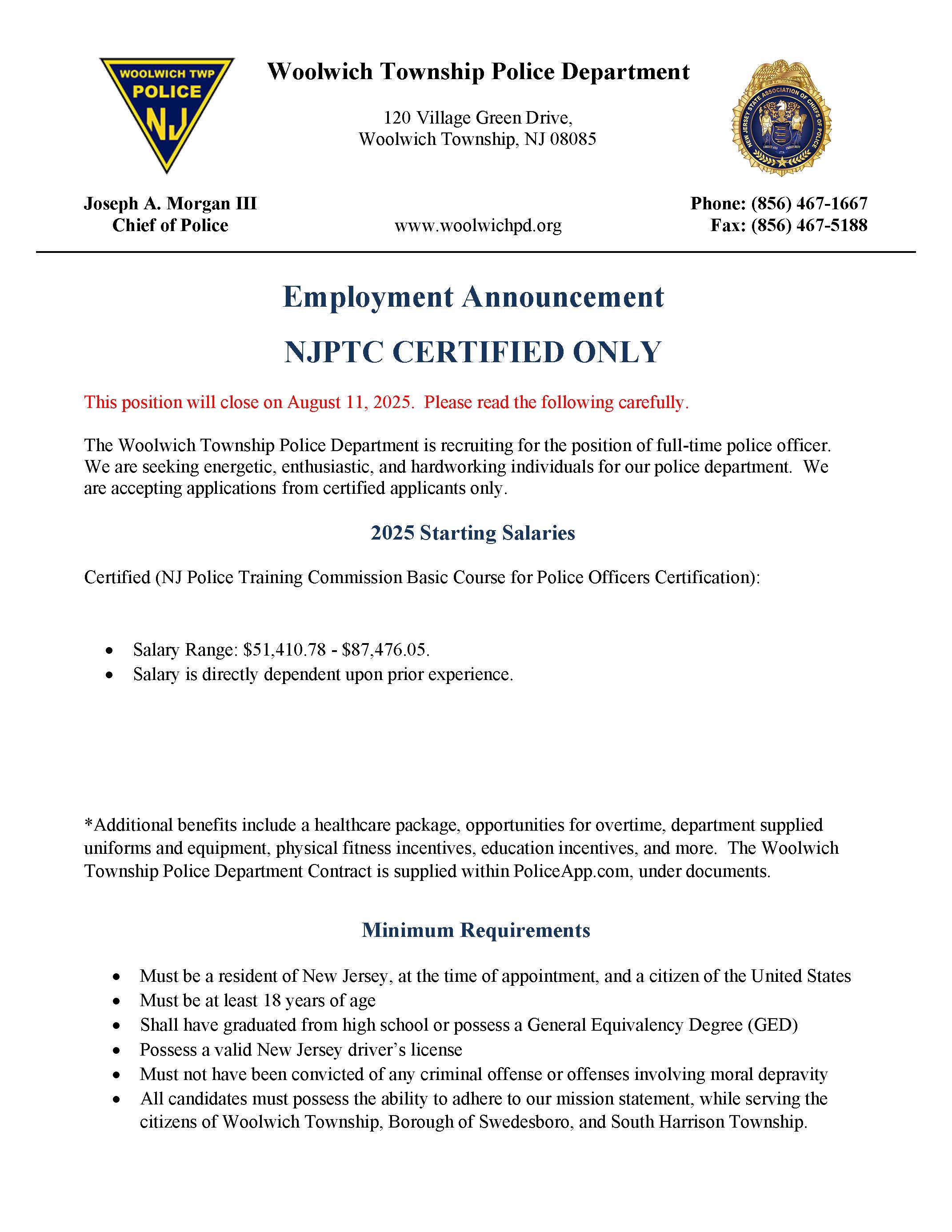 Certified Police Officer - Hiring Announcement