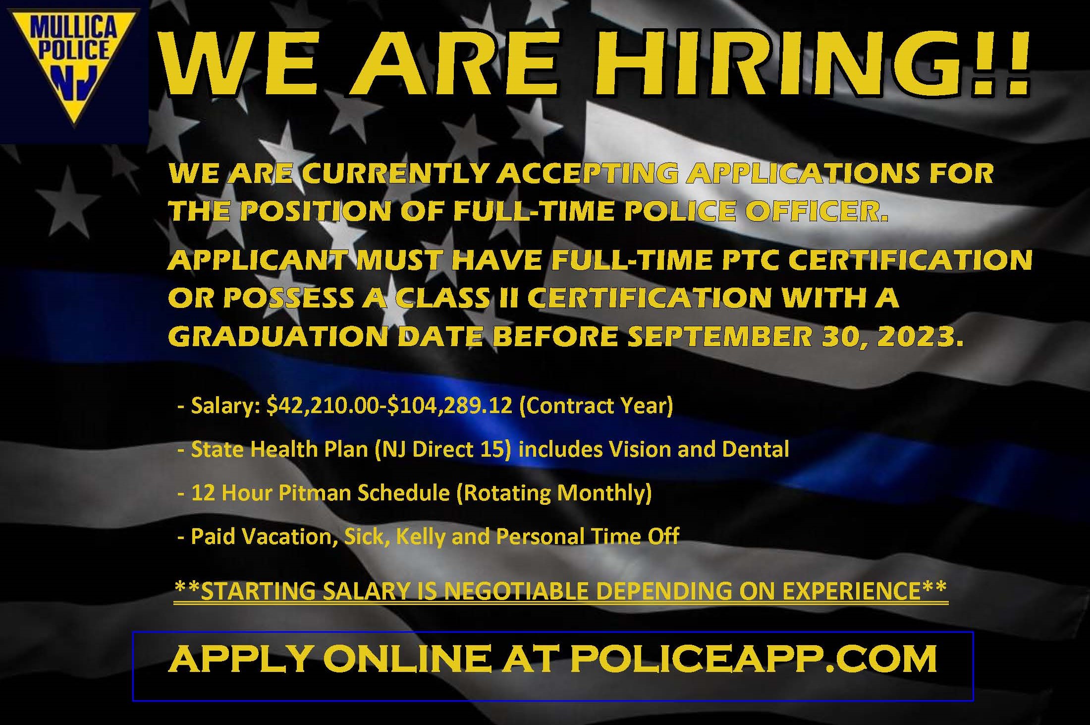 Mullica Township, NJ Police Jobs Entry Level, Certified PoliceApp