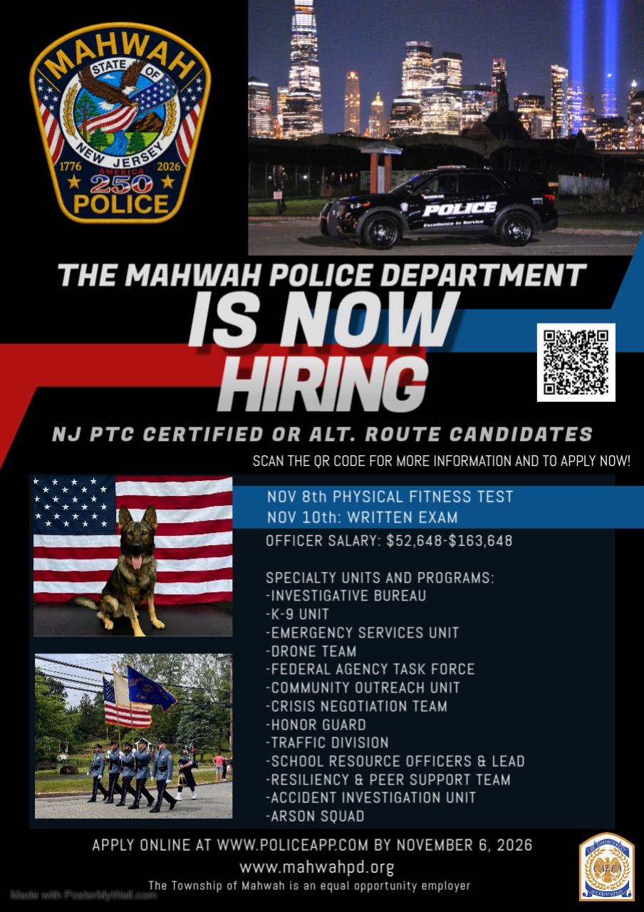 Mahwah Police Department, NJ Police Jobs