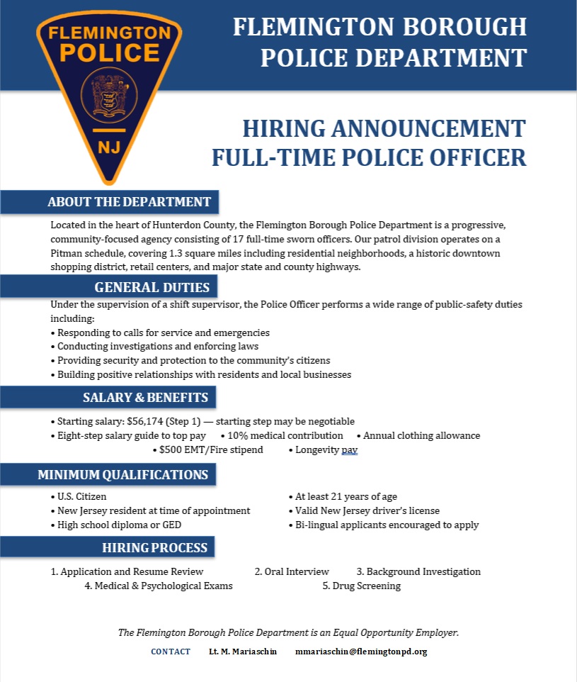 Flemington Police Department, NJ Police Jobs