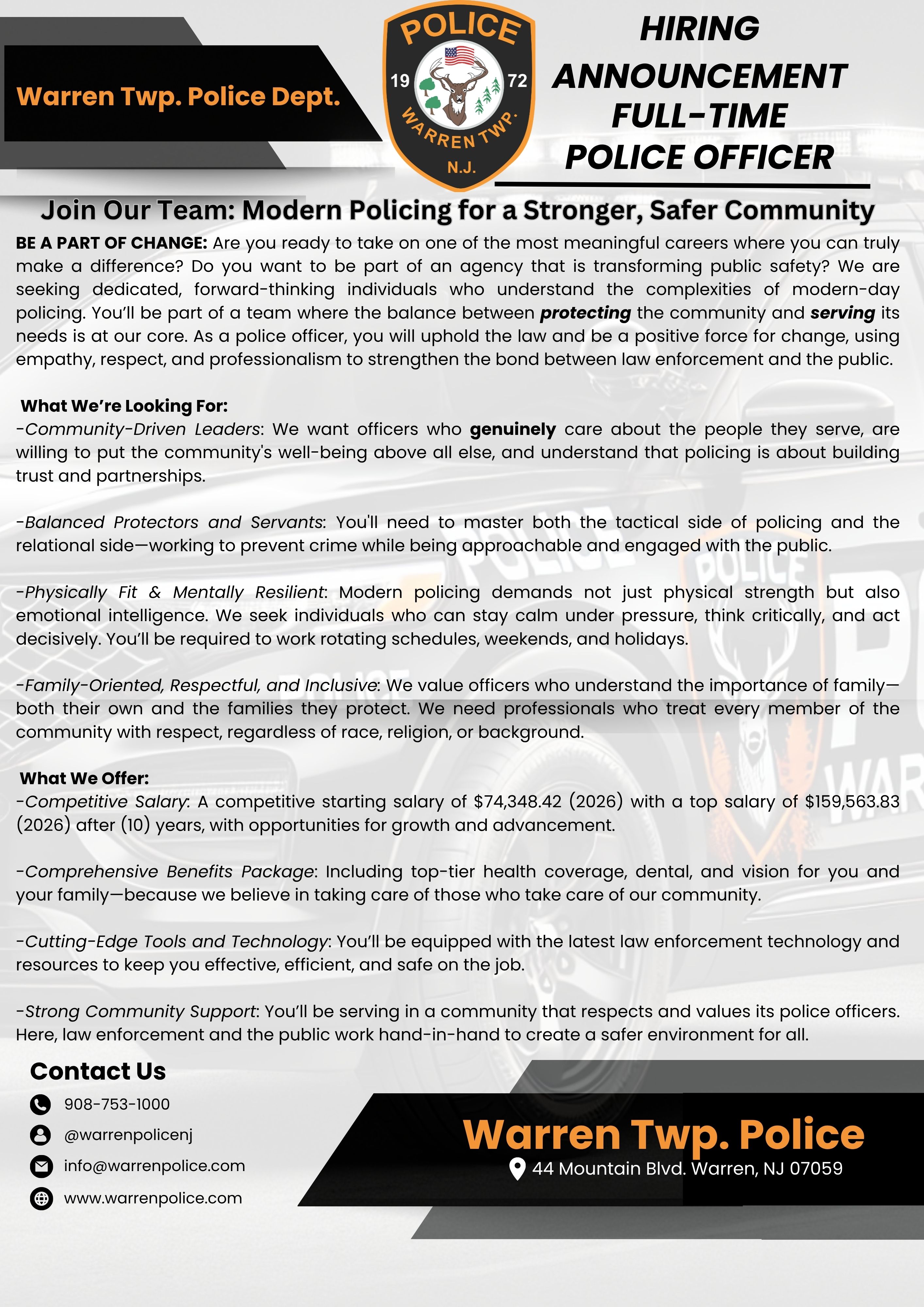 Warren Township Police Department , NJ Police Jobs