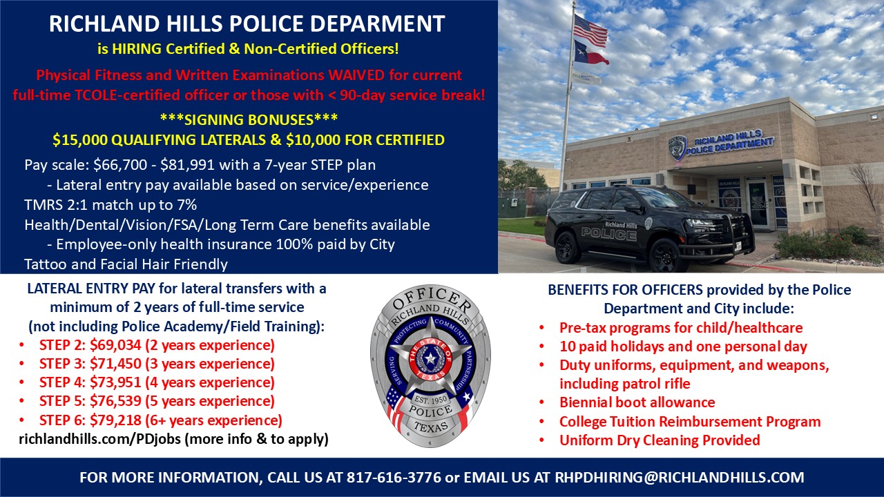 Richland Hills Police Department, TX Police Jobs