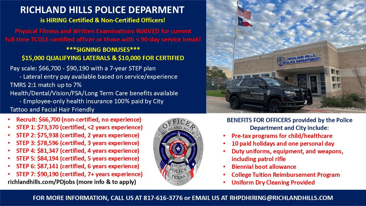 Richland Hills Police Department, TX Police Jobs