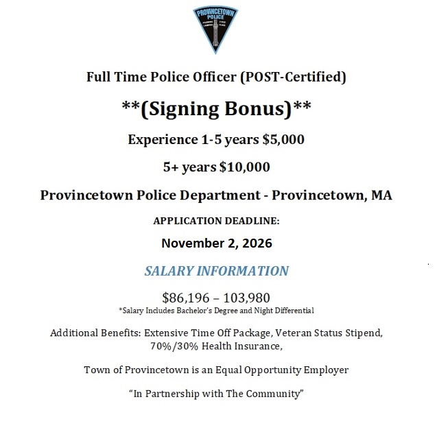 Provincetown Police Department, MA Police Jobs