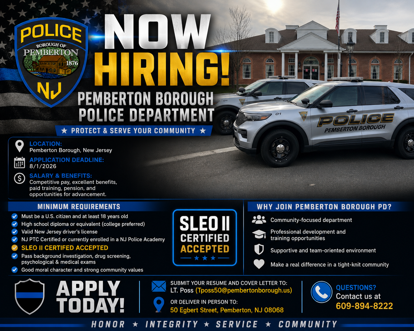 Pemberton Borough Police Department, NJ Police Jobs