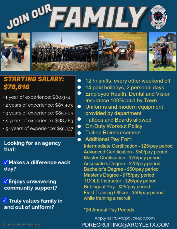 Argyle Police Department, TX Police Jobs