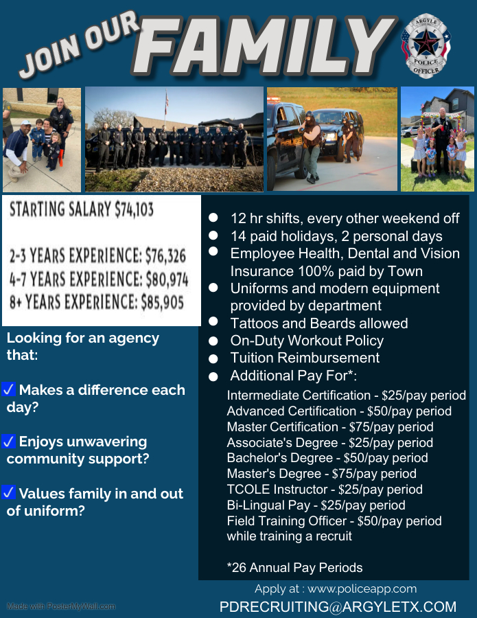 Argyle, TX Police Jobs Entry Level, Certified PoliceApp