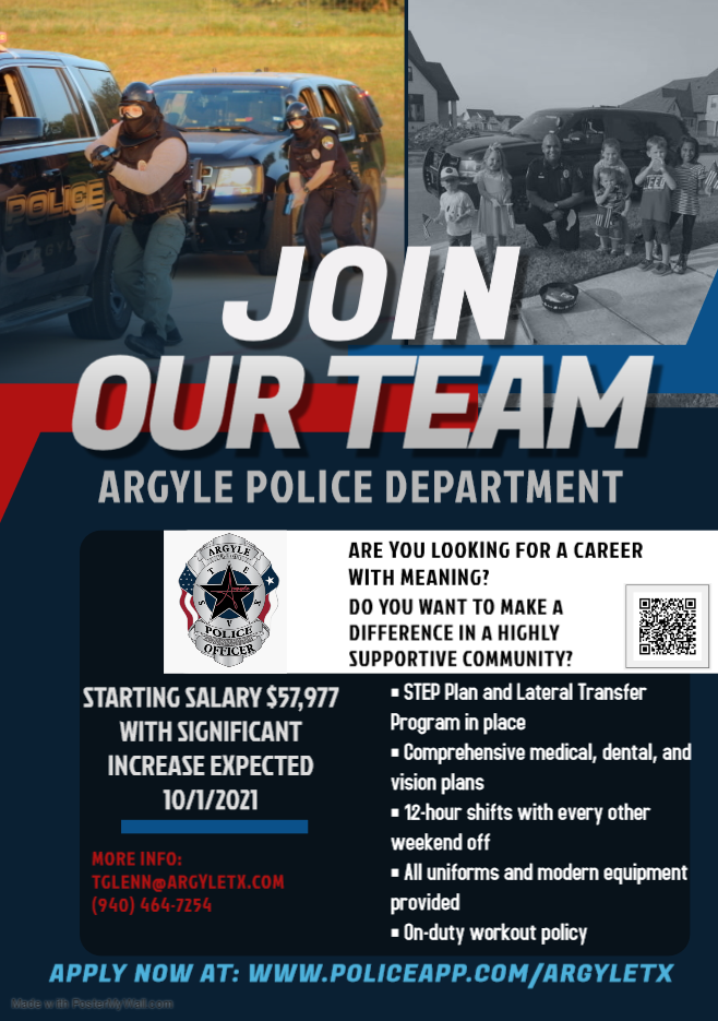 Argyle, TX Police Jobs Entry Level, Certified PoliceApp