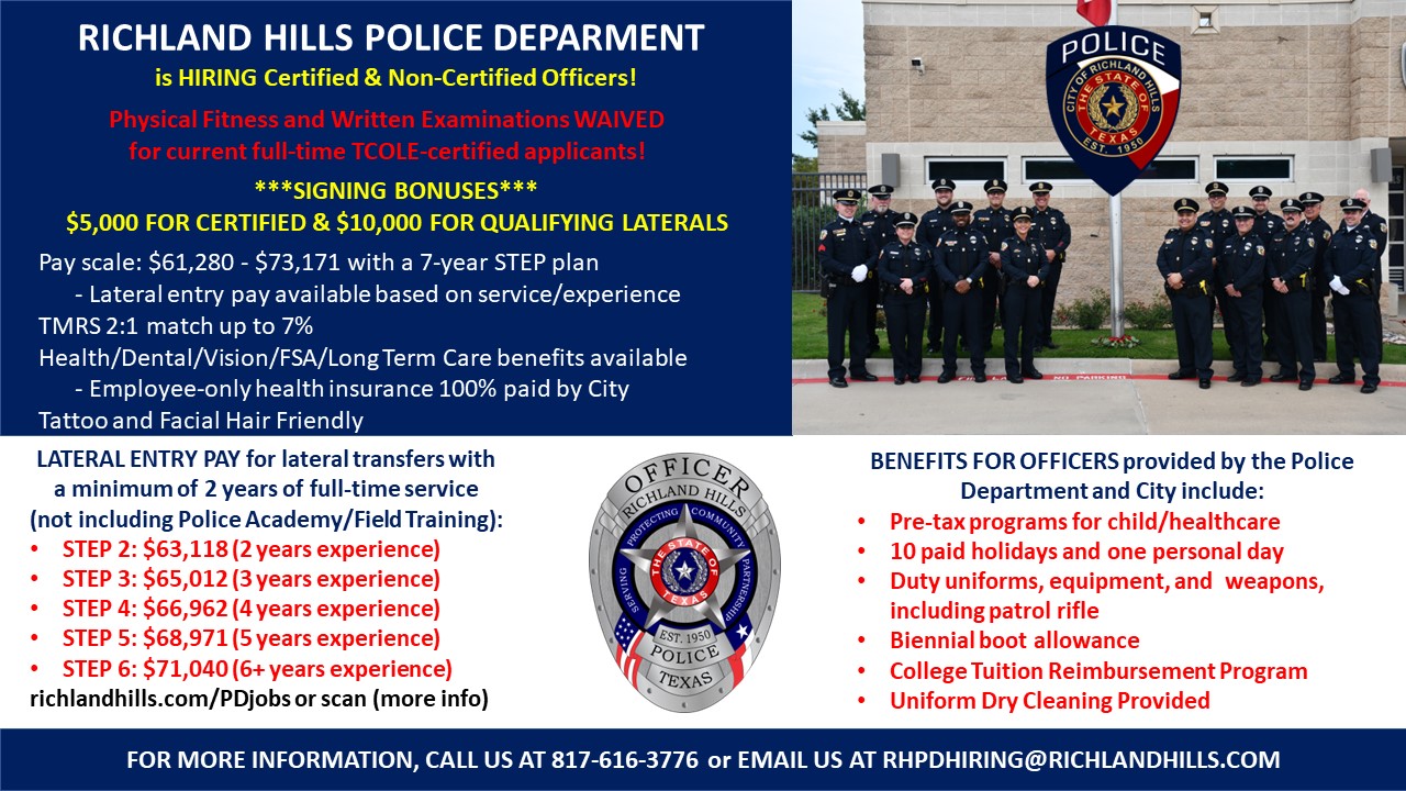 Richland Hills Police Department, TX Police Jobs