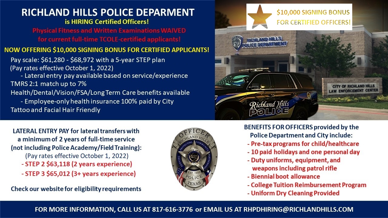 Richland Hills Police Department, TX Police Jobs