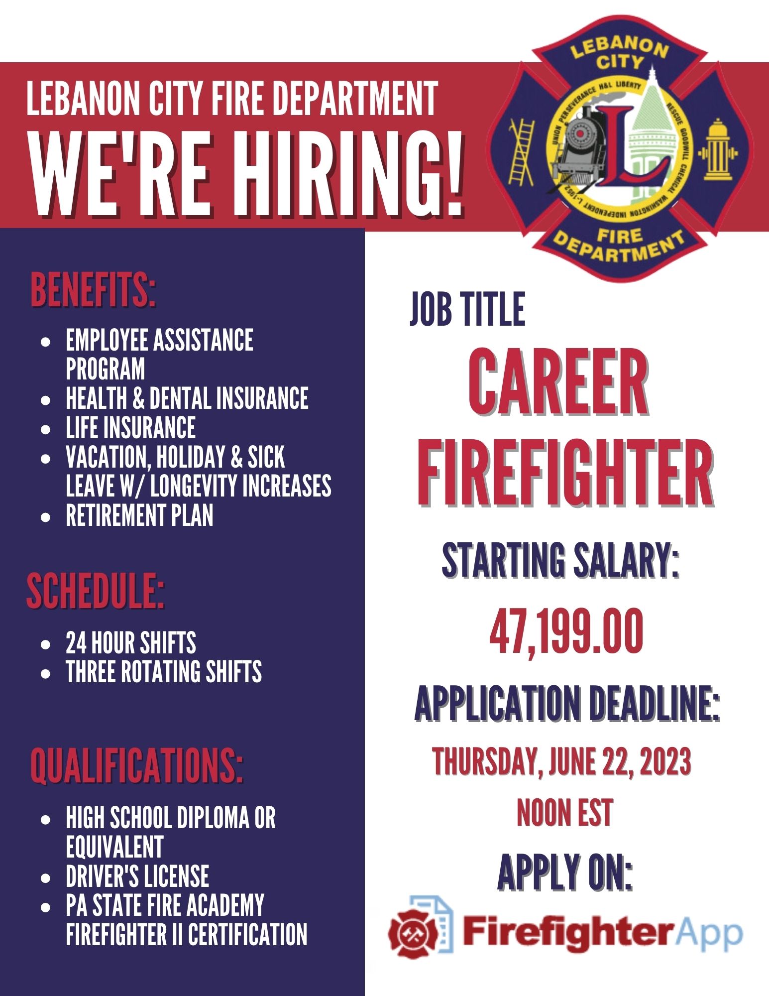 City of Lebanon Fire Department, PA Firefighter Jobs