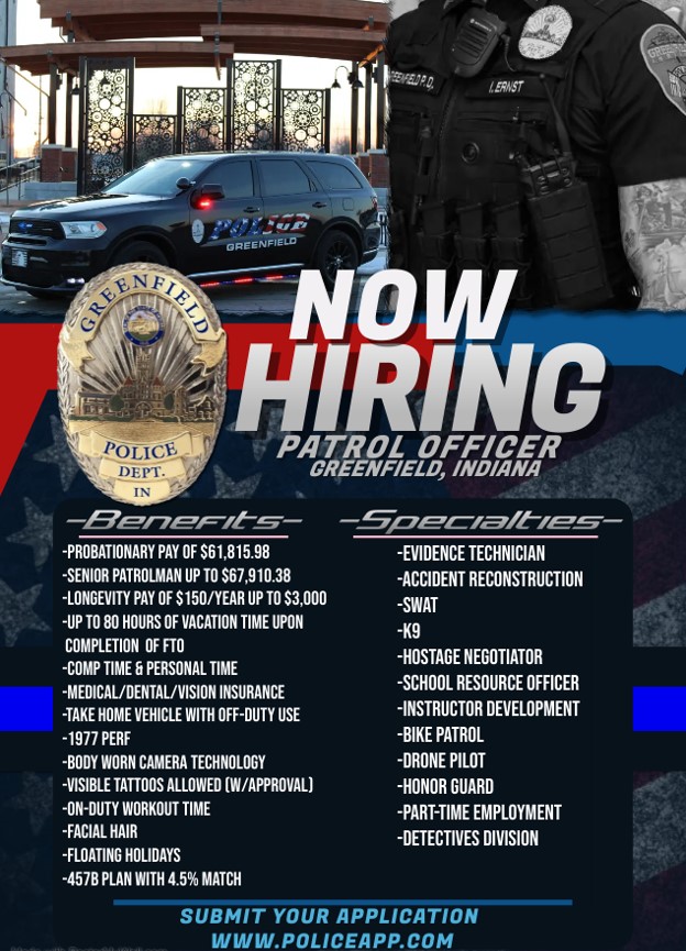 Greenfield, IN Police Jobs Entry Level, Certified PoliceApp