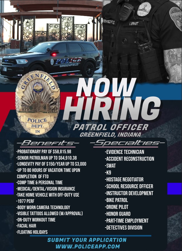 Greenfield, IN Police Jobs Entry Level, Certified PoliceApp