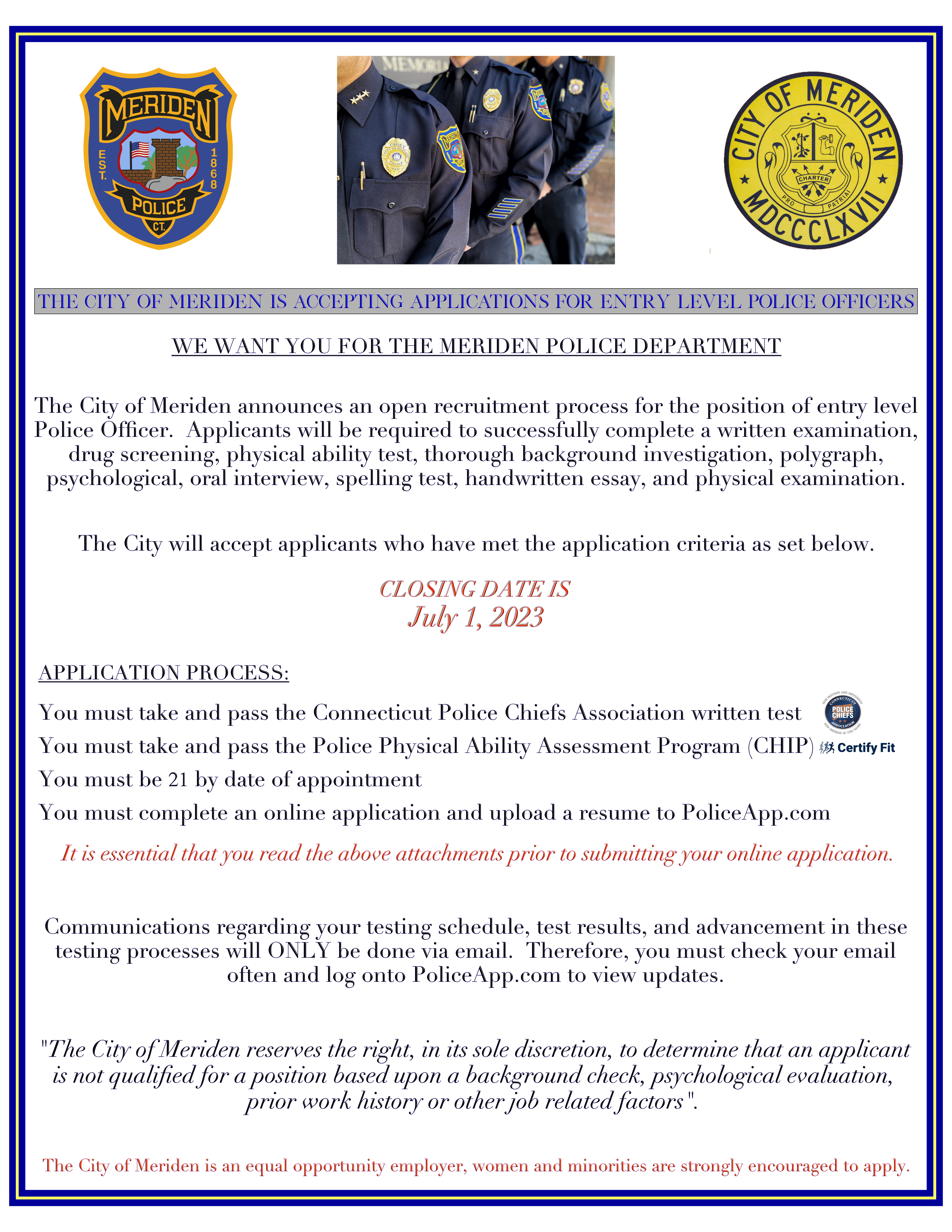 Meriden Police Department, CT Police Jobs