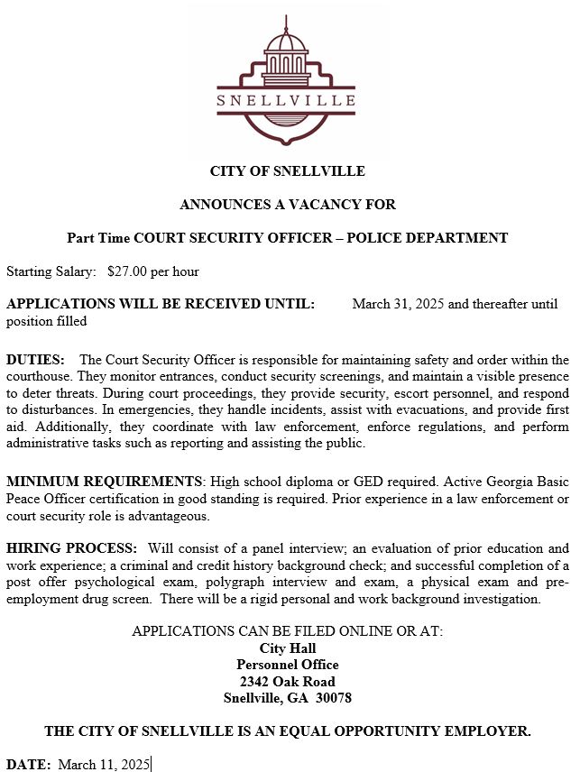 Snellville Police Department, GA Police Jobs