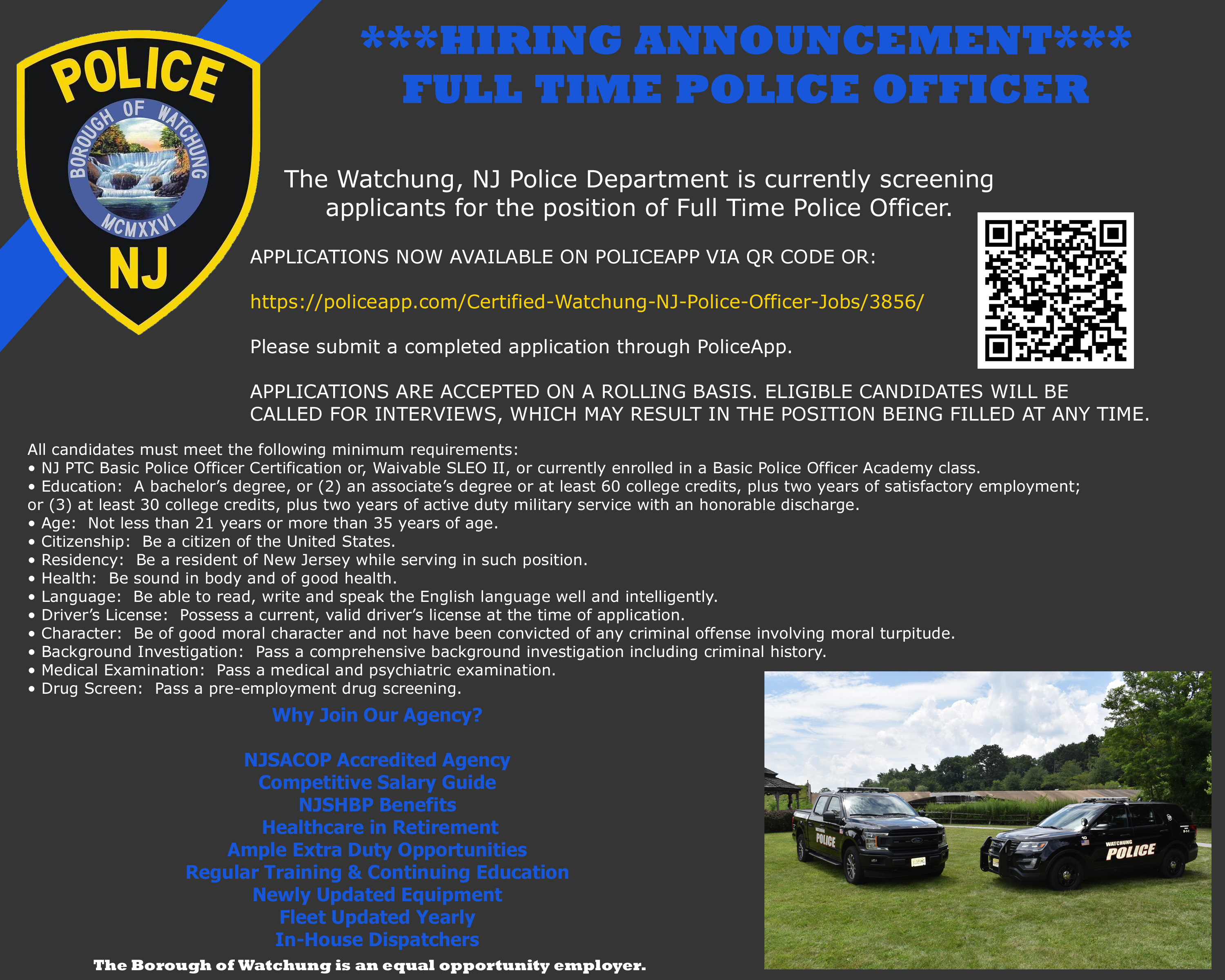 Watchung Police Department, NJ Police Jobs