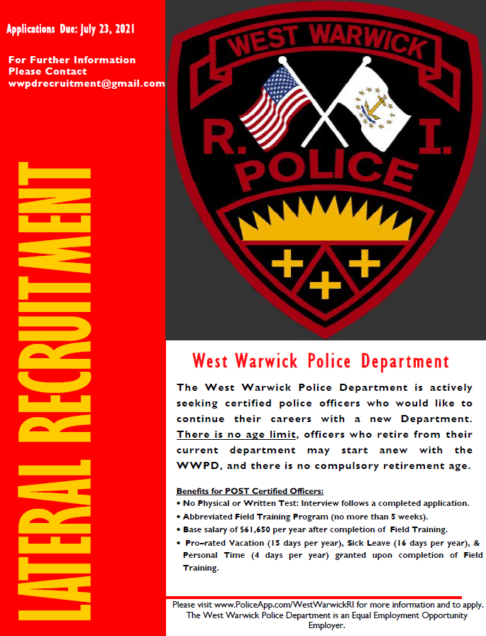 West Warwick Police Department, RI Police Jobs