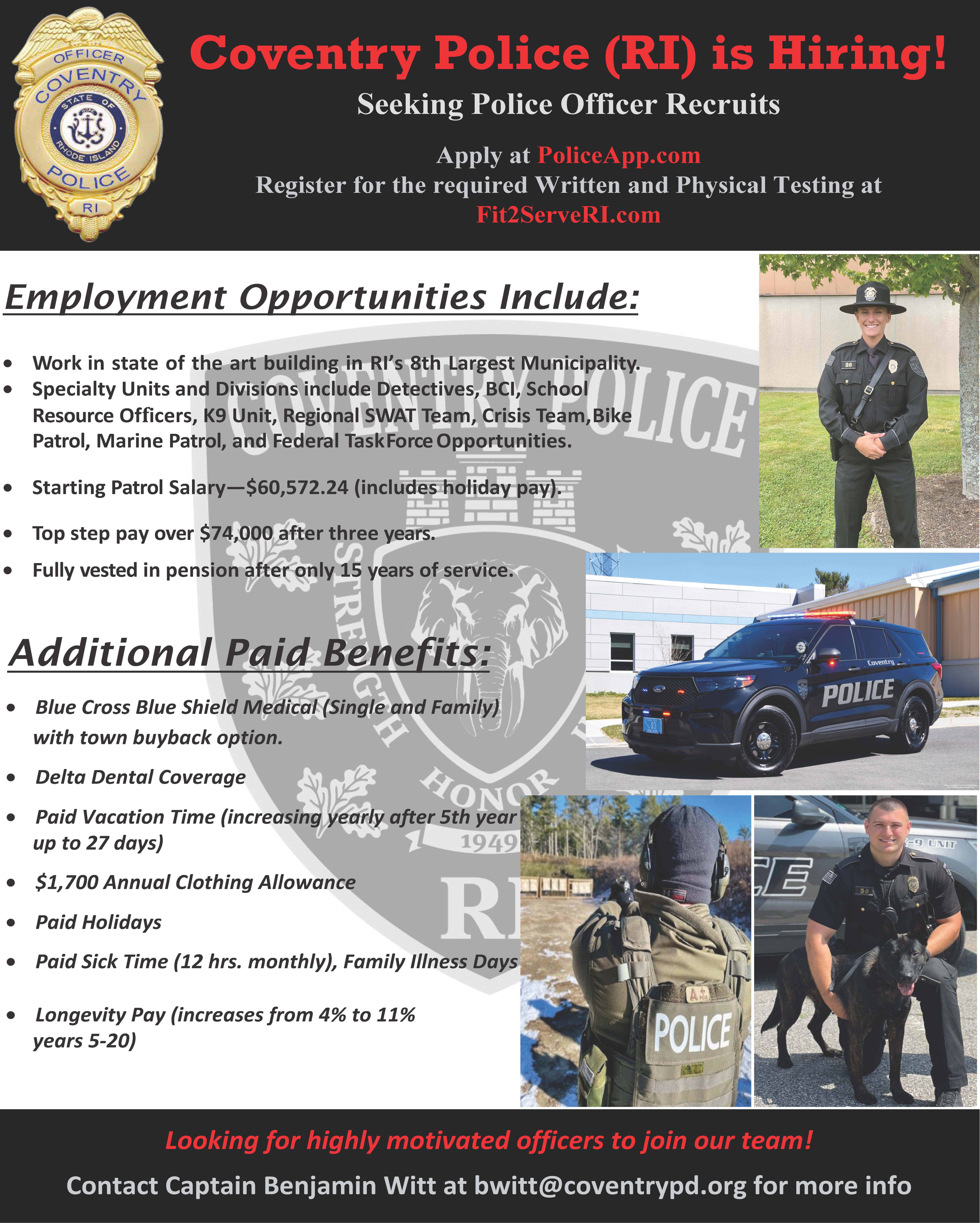 Coventry RI Police Department, RI Police Jobs