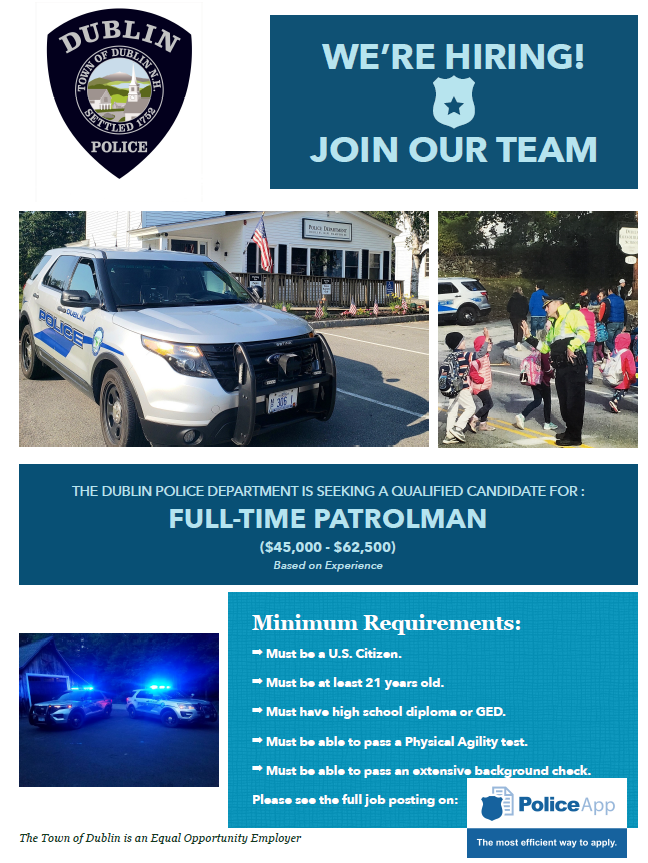 Dublin Police Department, NH Police Jobs