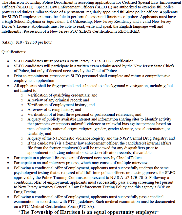 Harrison Township, NJ Police Jobs