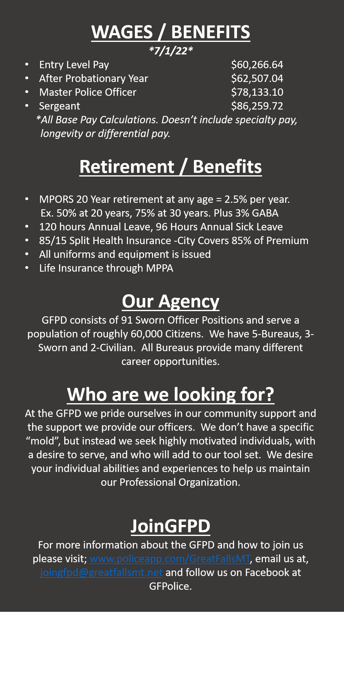 Great Falls Police Department, MT Police Jobs